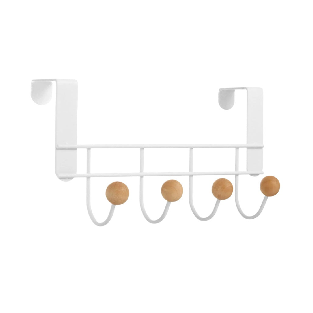 Crochets muraux en métal pour organisation domestique avec éléments en bois - 25 x 5 x 10