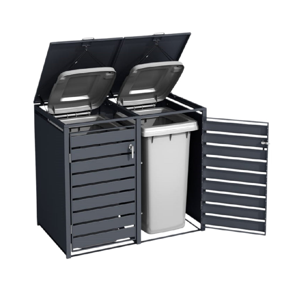 ゴミ収集ボックス 二つの容器用 屋外使用 対候性素材 - 120 x 80 x 100